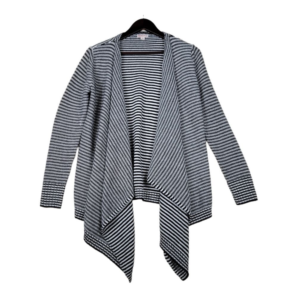 Merona Sweater Womens Small‎ Black Striped Cardigan Long Sleeve Knit Open Front
